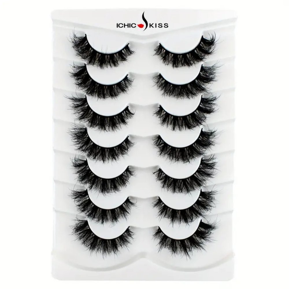 7 Pairs False Eyelashes, Fluffy Mink Lashes , Cat-Eye Look 8D Volume Fake Lashes